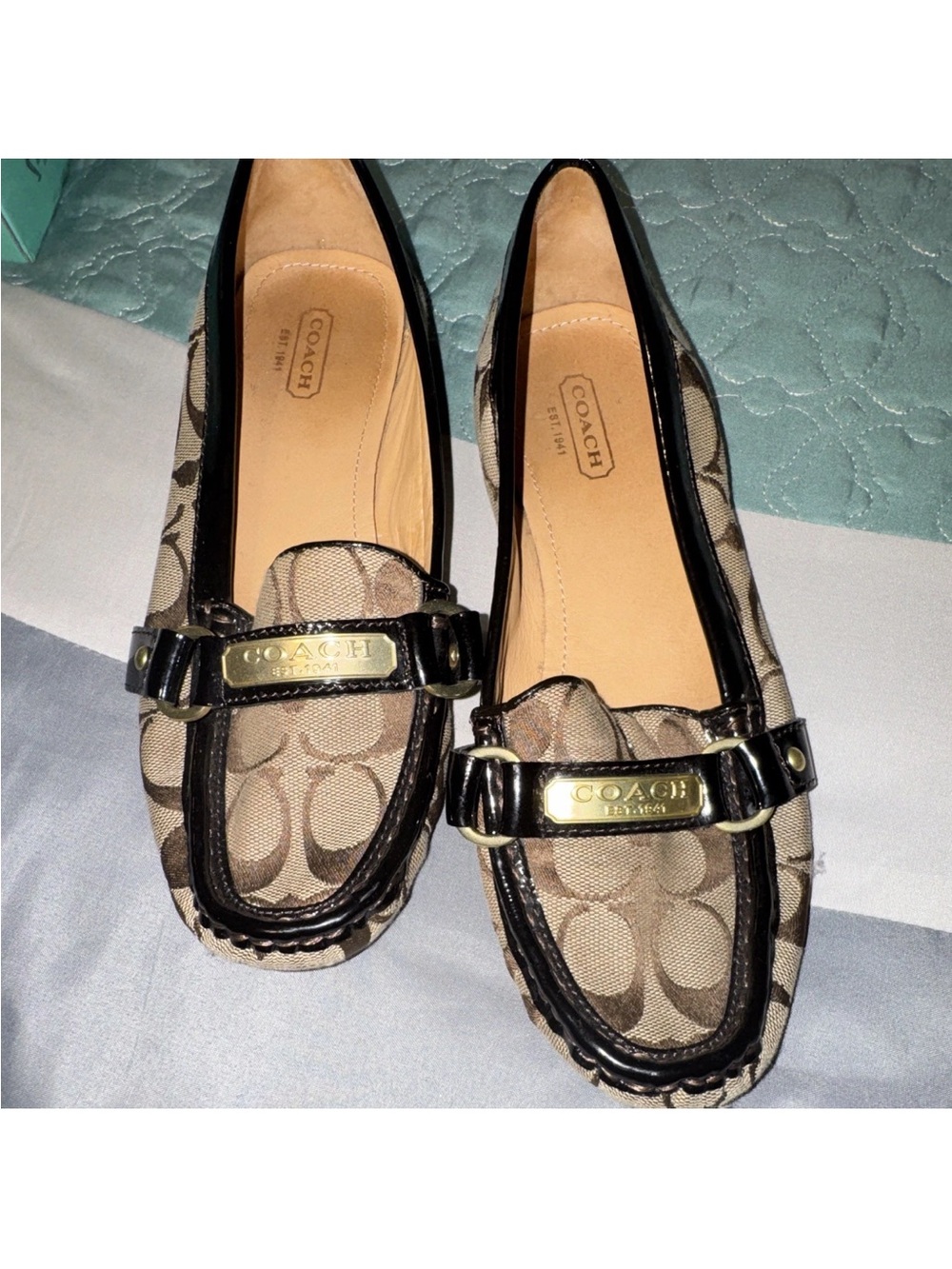 Coach Signature Canvas and Black Leather Horsebit Loafers